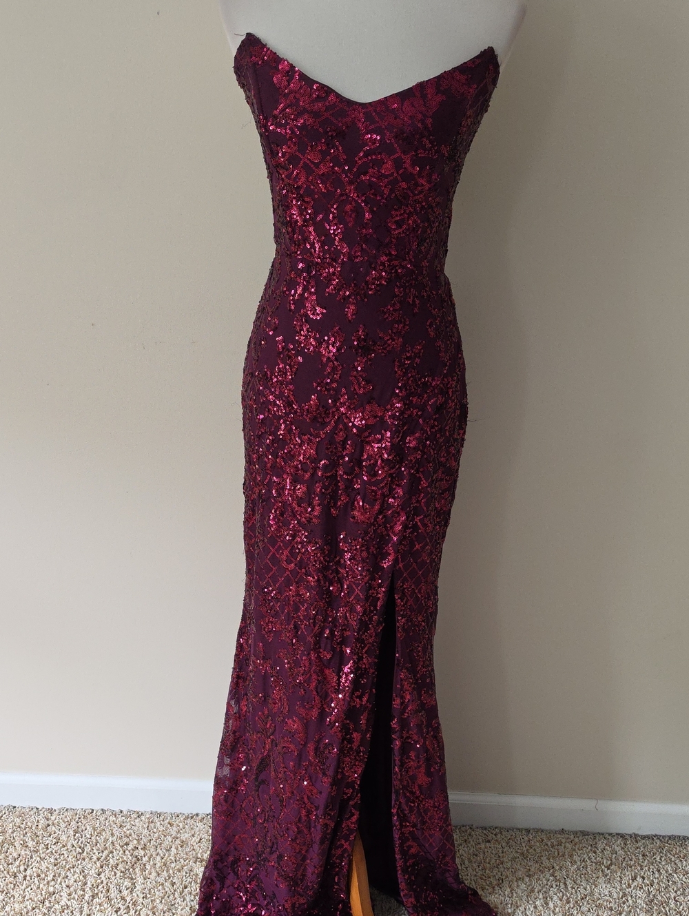 Windsor Strapless Dark Purple  Sequin Gown with Side Slit - Picture 5 of 13